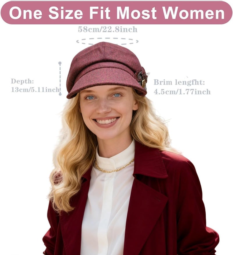 stablerice 2 Pcs Womens Newsboy Cap Women Retro Classic Visor Newsboy Cabbie Cap Beret Hats with Flower Buckle - Image 2